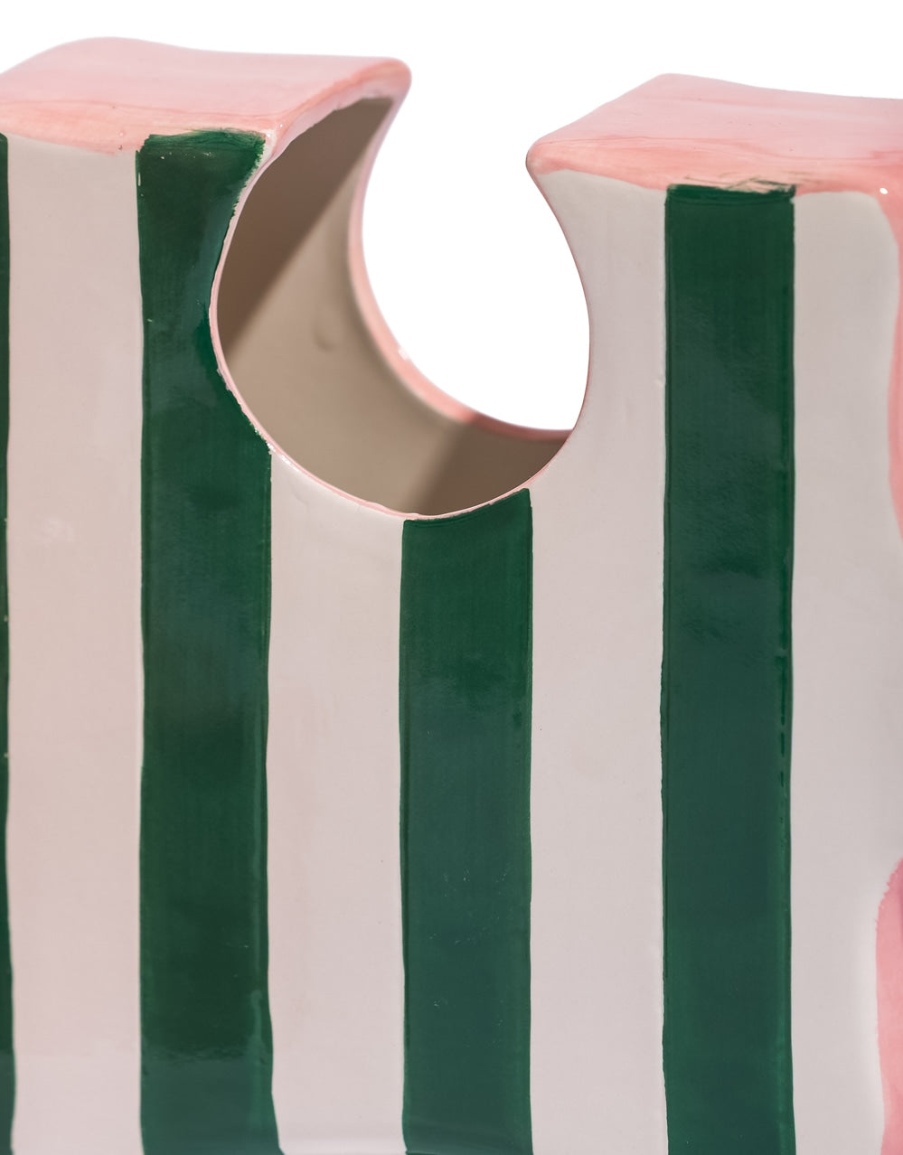 Set of 2 Green/White & Pink Ceramic Jigsaw Piece Vases