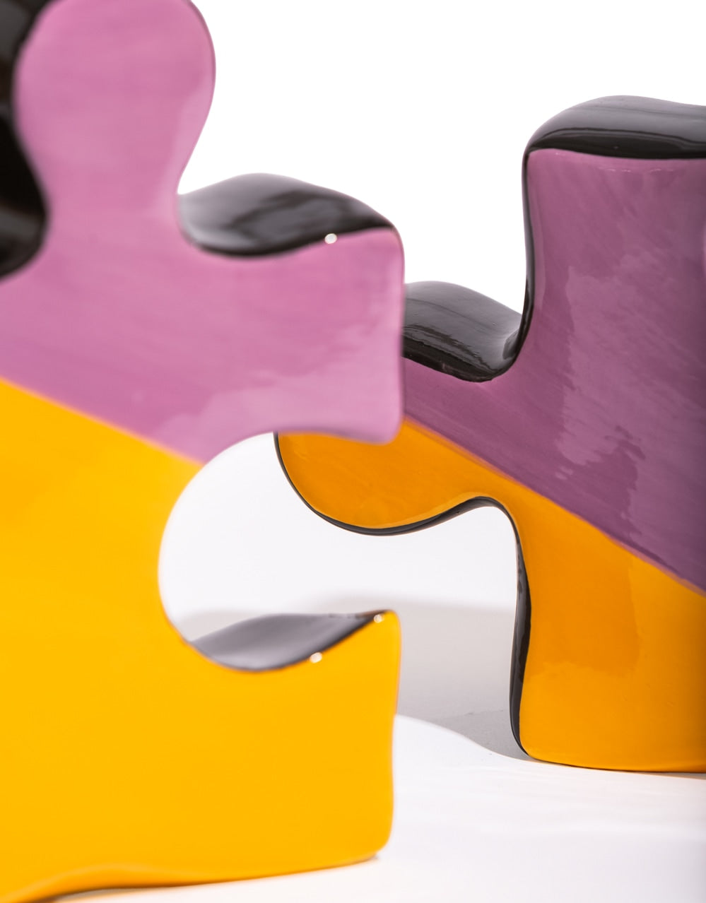 Set of 2 Orange/Purple/Black Ceramic Jigsaw Piece Vases