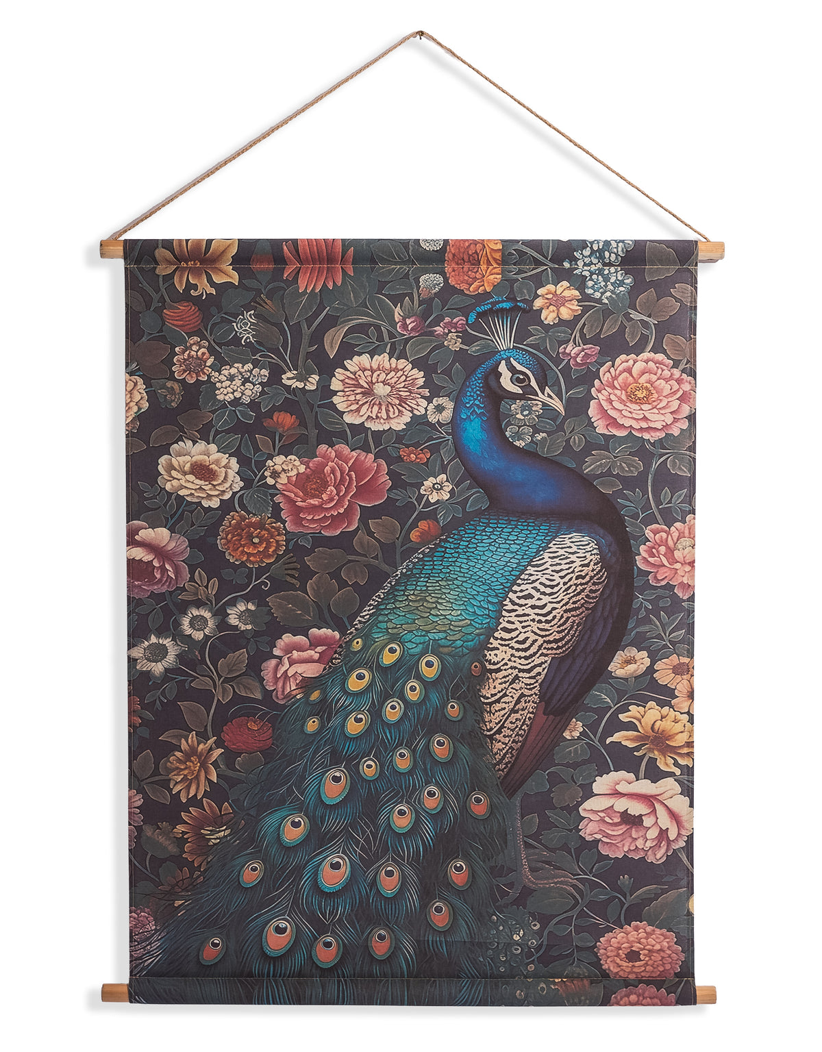 Large Boho Floral Peacock Wall Hanging Canvas Print