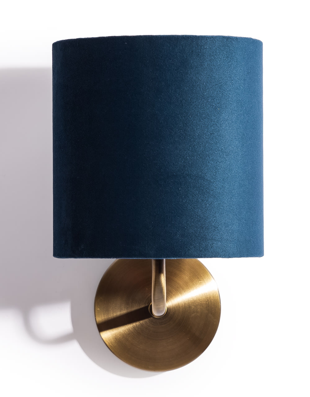 Brushed Brass Wall Lamp w/ Navy Velvet Shade