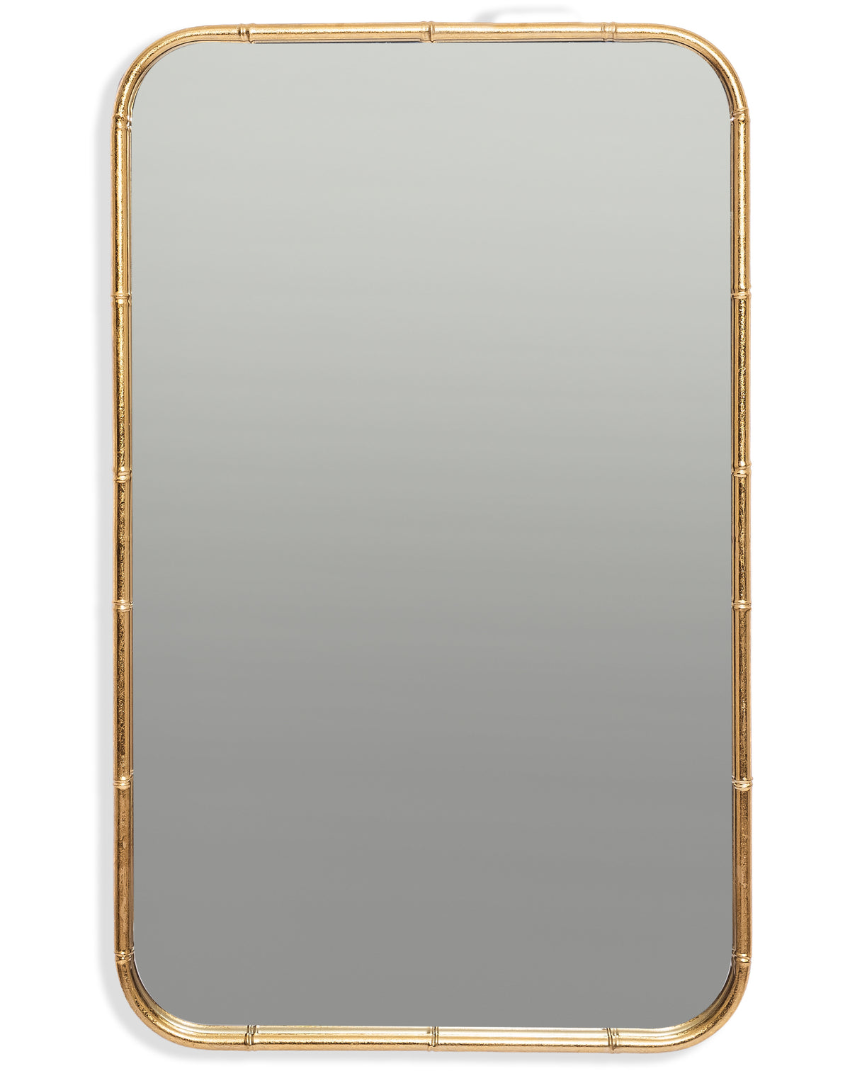 Antique Gold Round-Edged Rectangular Metal Bamboo Wall Mirror
