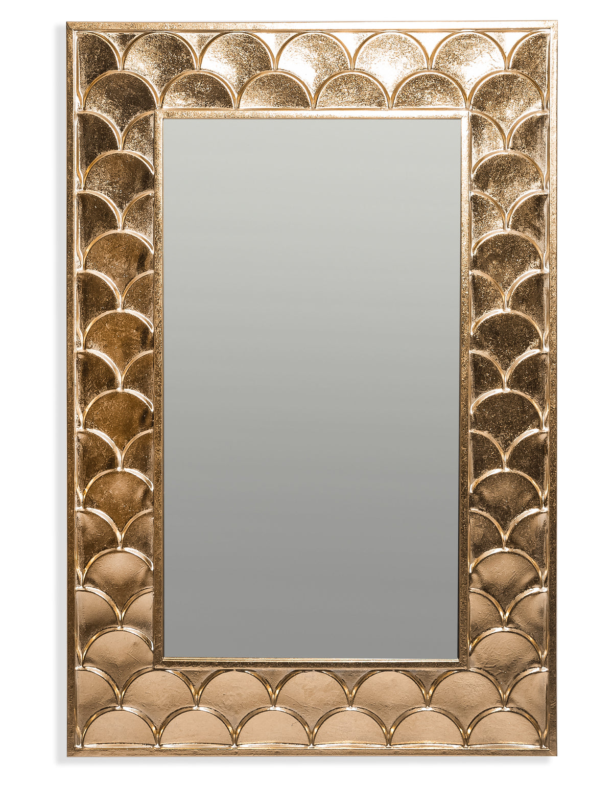 Antique Gold Rectangular "Fish Scales" Framed Wall Mirror
