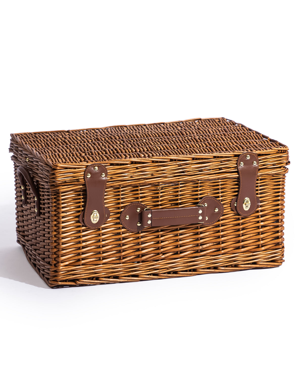 Luxury Gingham 4-Person Picnic Hamper w/ Leather Handles & Accessories