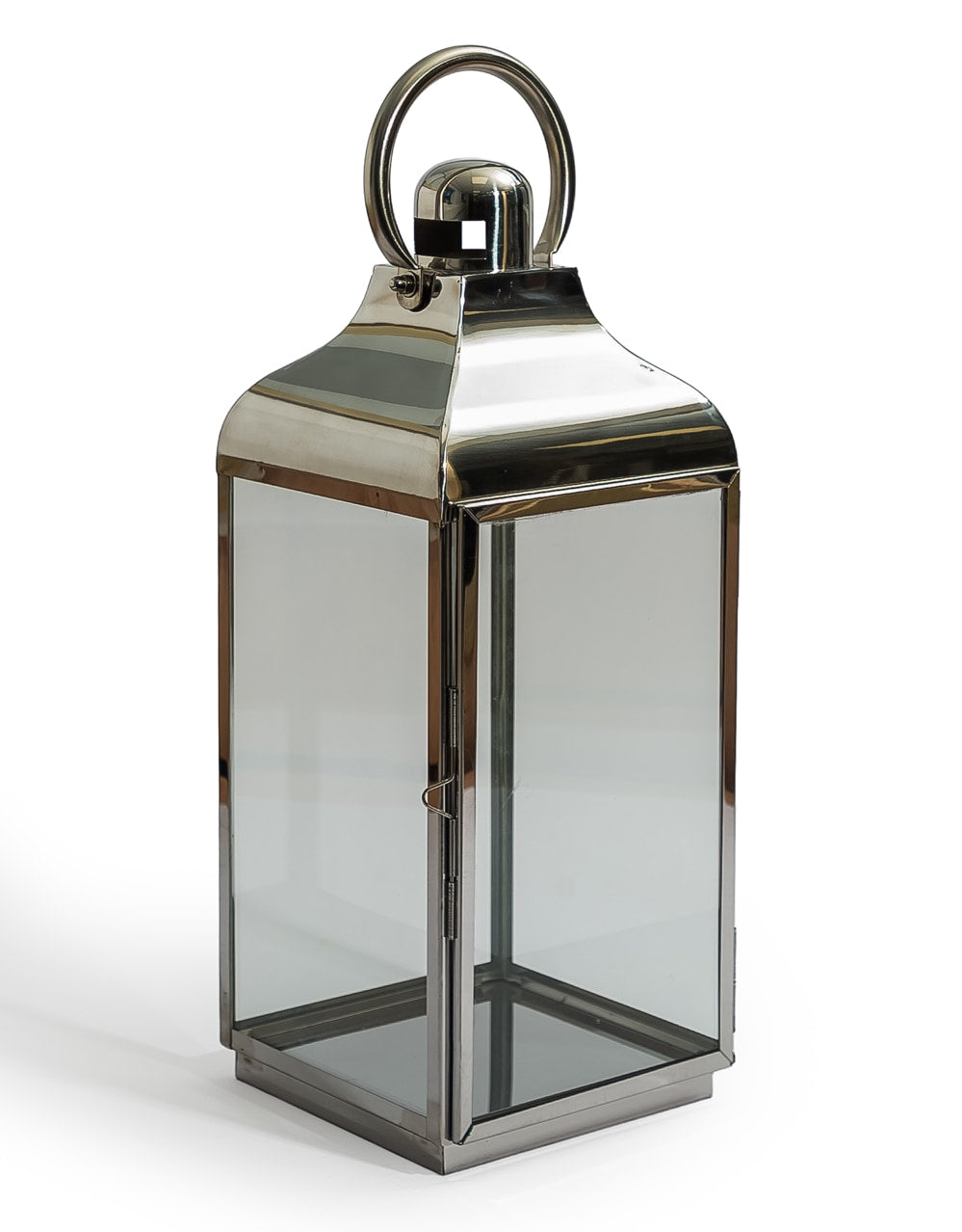 Large Square Polished Steel and Glass Lantern