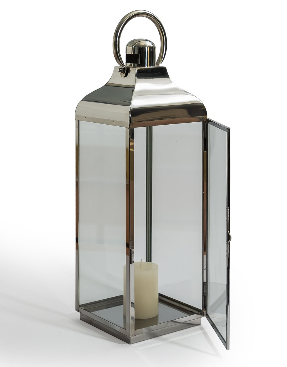 Extra Large Square Polished Steel & Glass Lantern