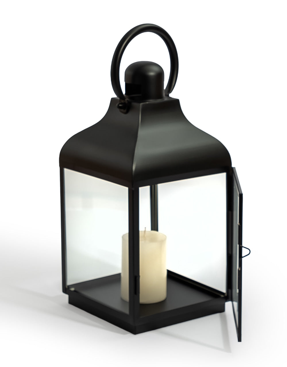 Medium Square Matt Black Steel and Glass Lantern