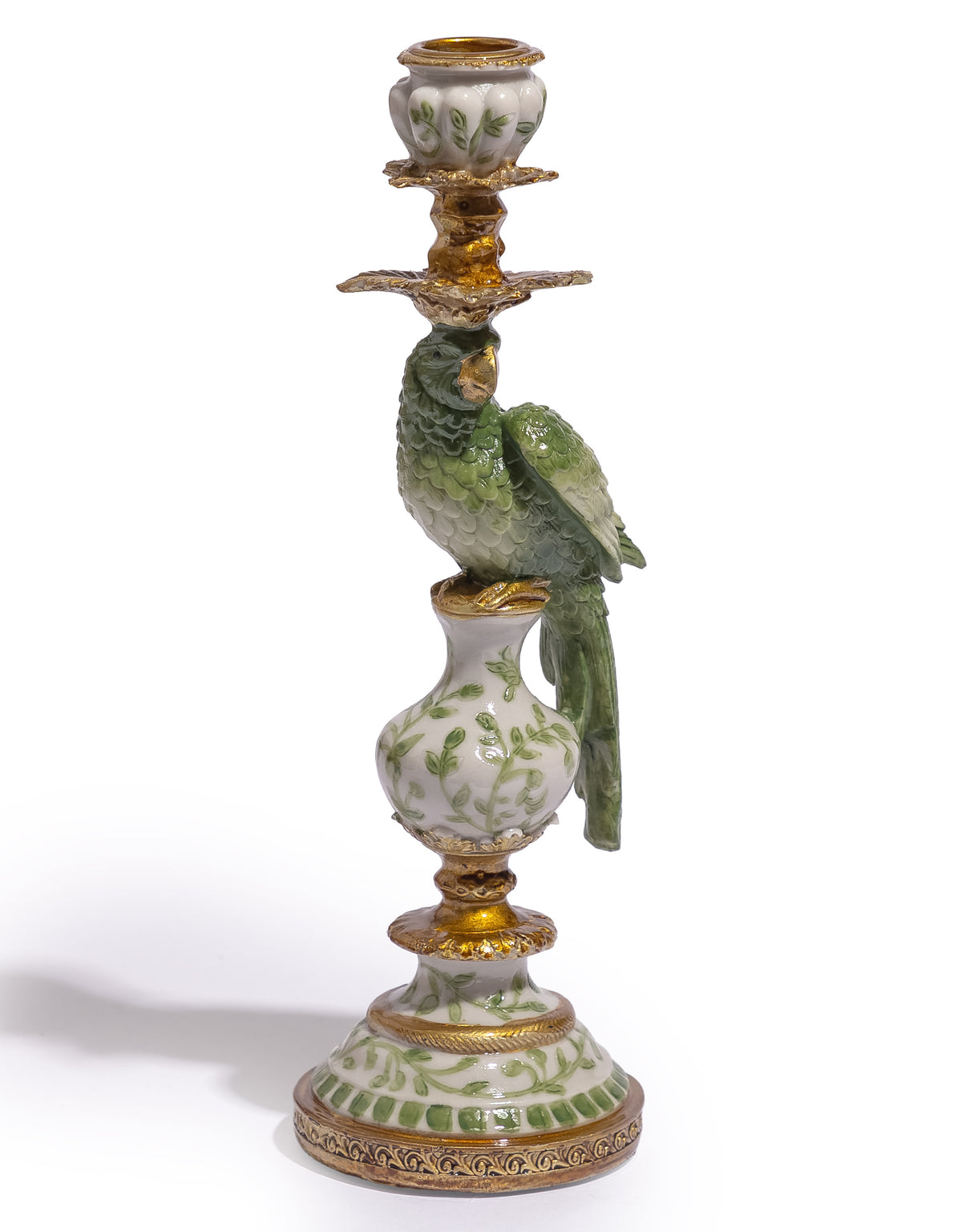 Antiqued Ornate Green/White Parrot Candle Holder - RH