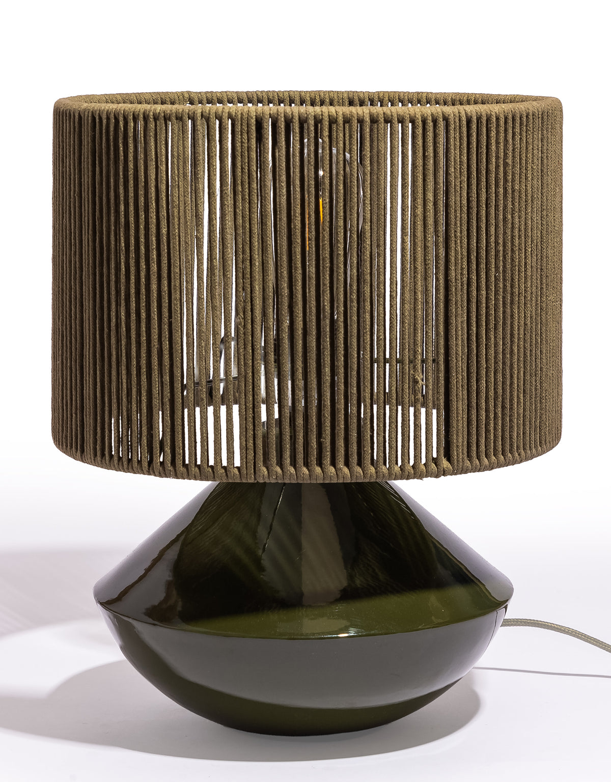 Forest Green Table Lamp w/ Ribbed Corded Shade