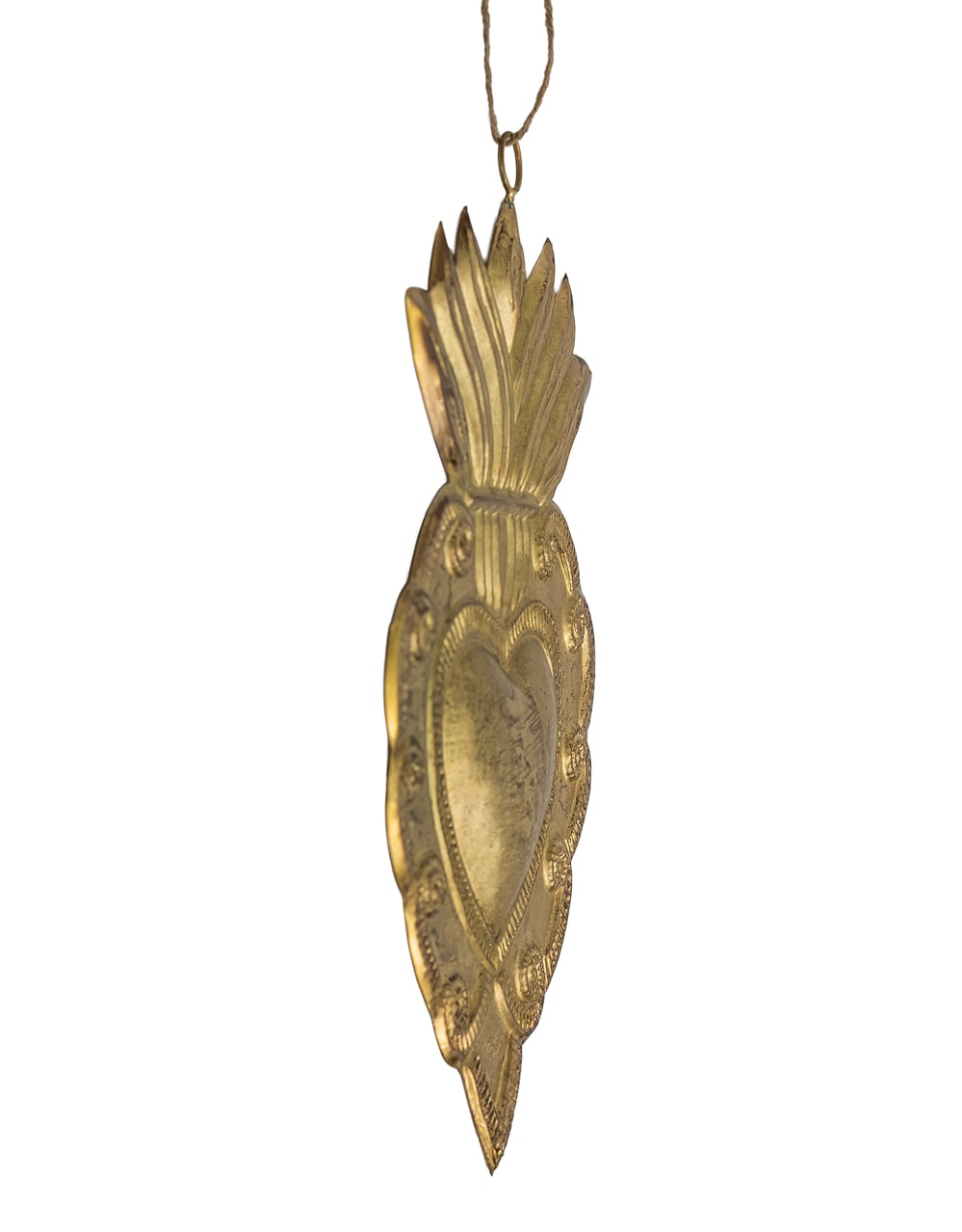 Hand Crafted Gold Metal Hanging Heart Ornament