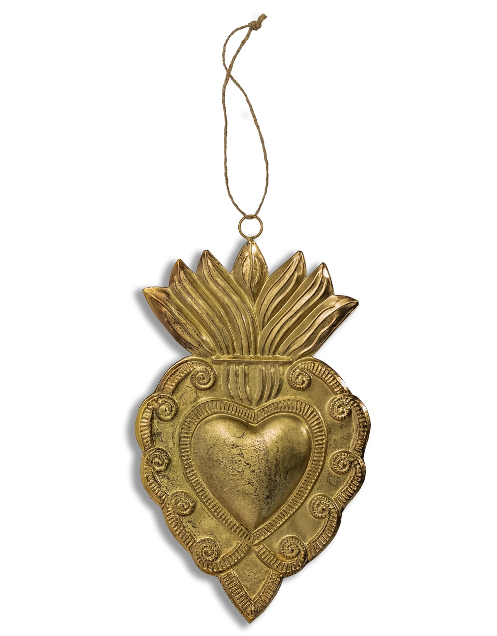 Hand Crafted Gold Metal Hanging Heart Ornament