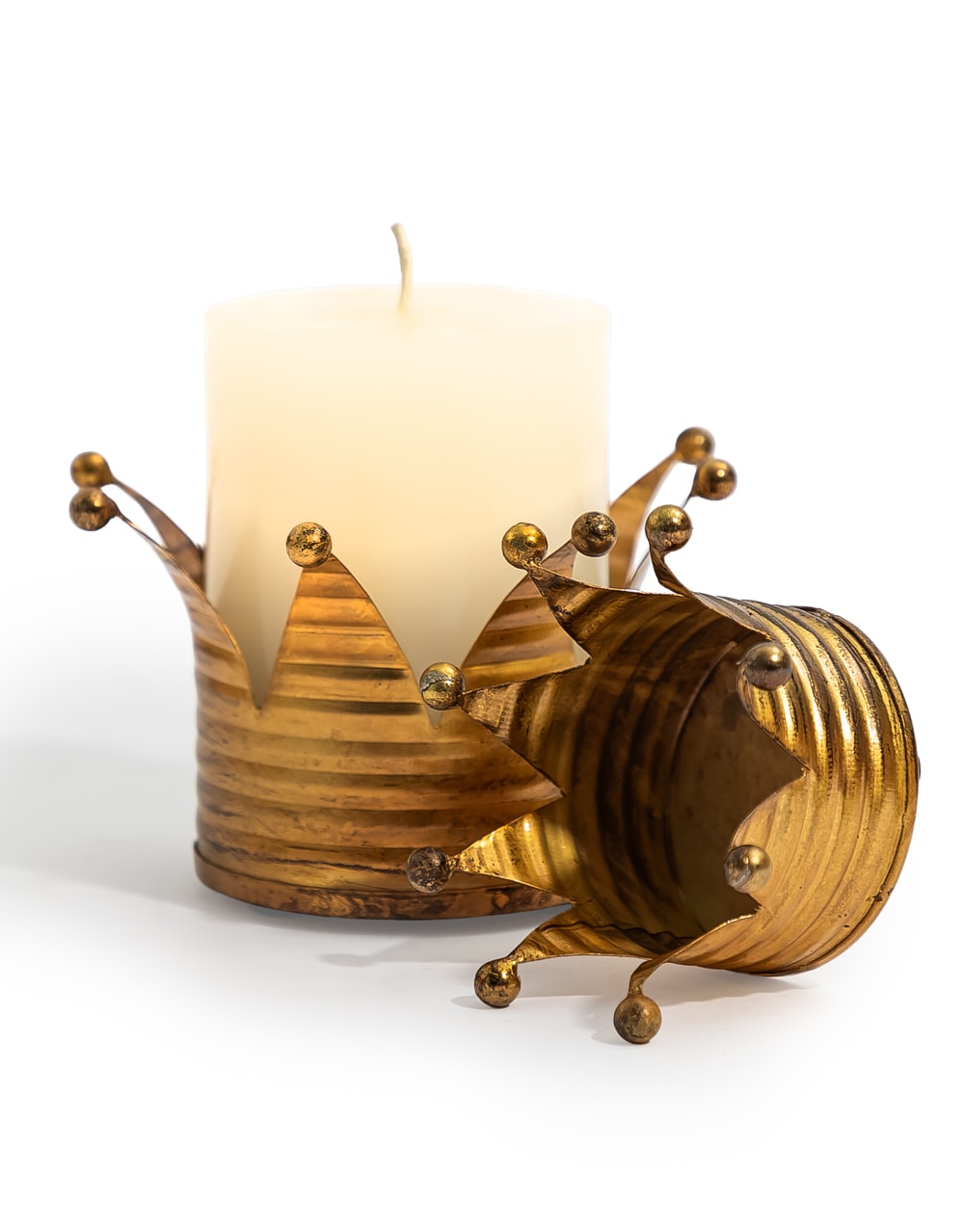 Set of 2 Gold Upcycled Crown Candle Holders