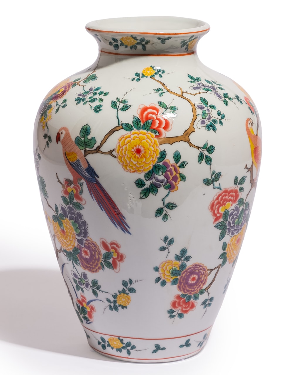 White Ceramic Floral & Tropical Bird Vase