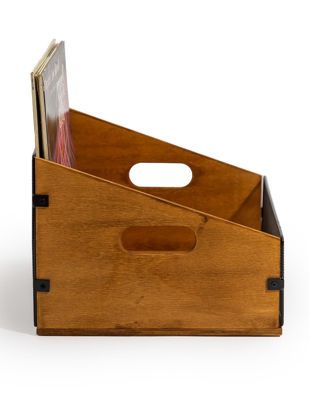 Classic Wood and Metal Mesh Record Box