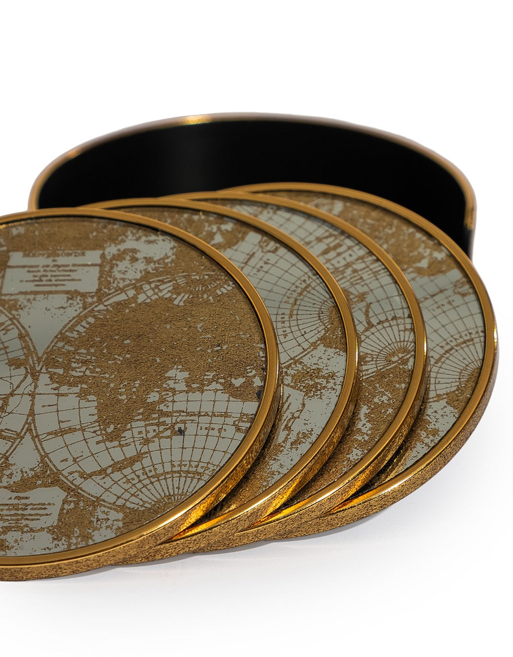 Set of 4 Mirrored World Map Round Coasters