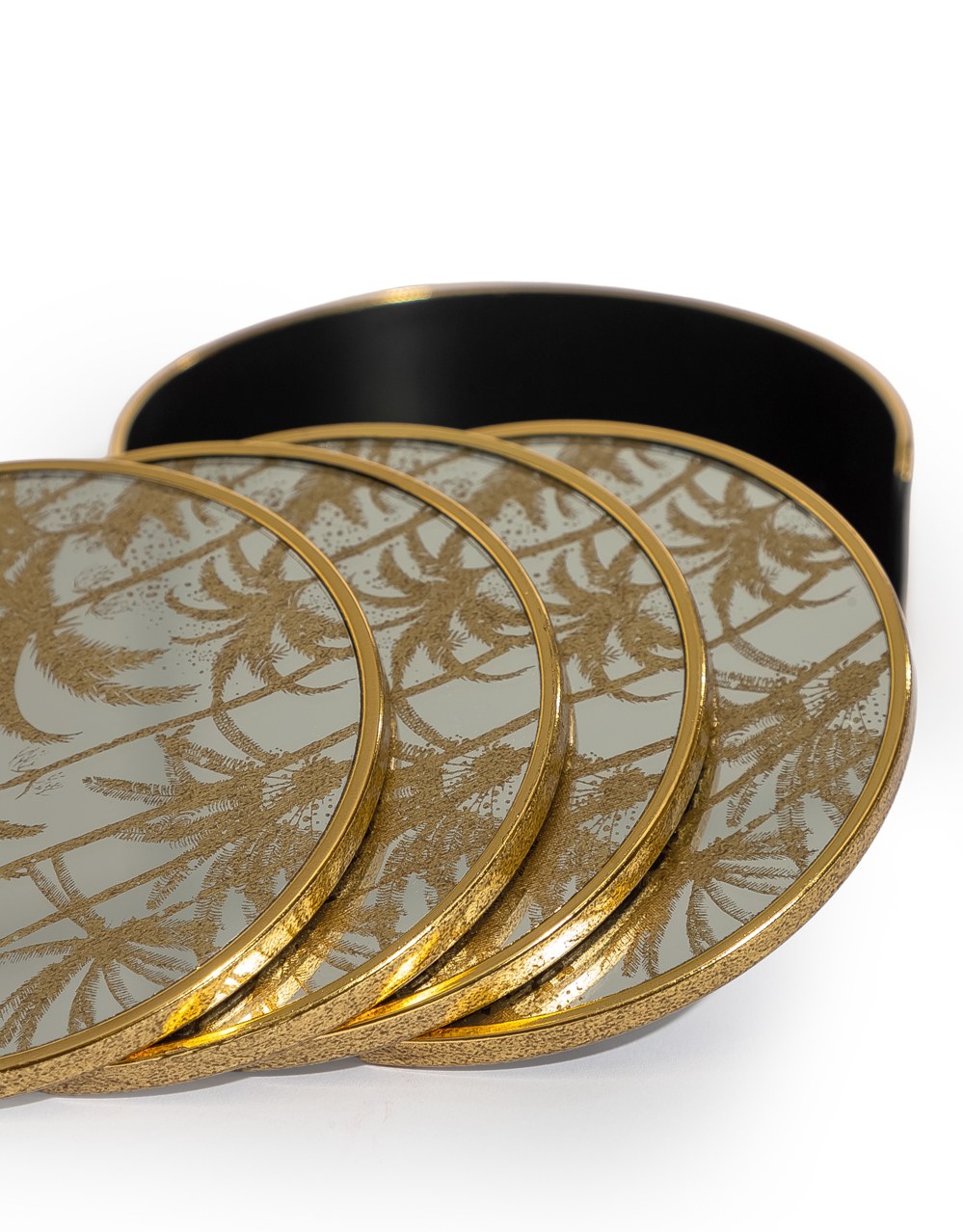 Set of 4 Mirrored Palm Tree Round Coasters