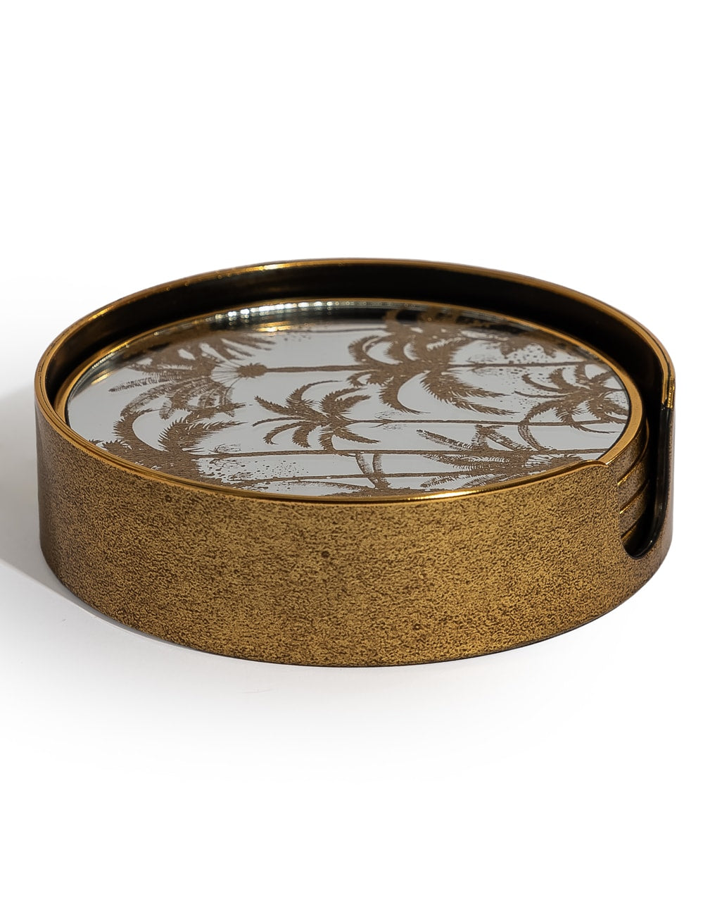 Set of 4 Mirrored Palm Tree Round Coasters
