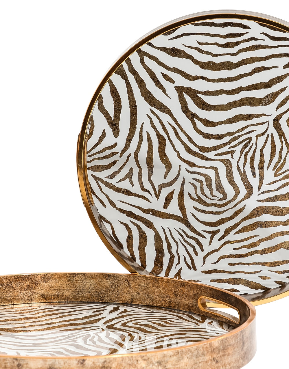 Set of 2 Dark Gold Zebra Patterned Serving Trays