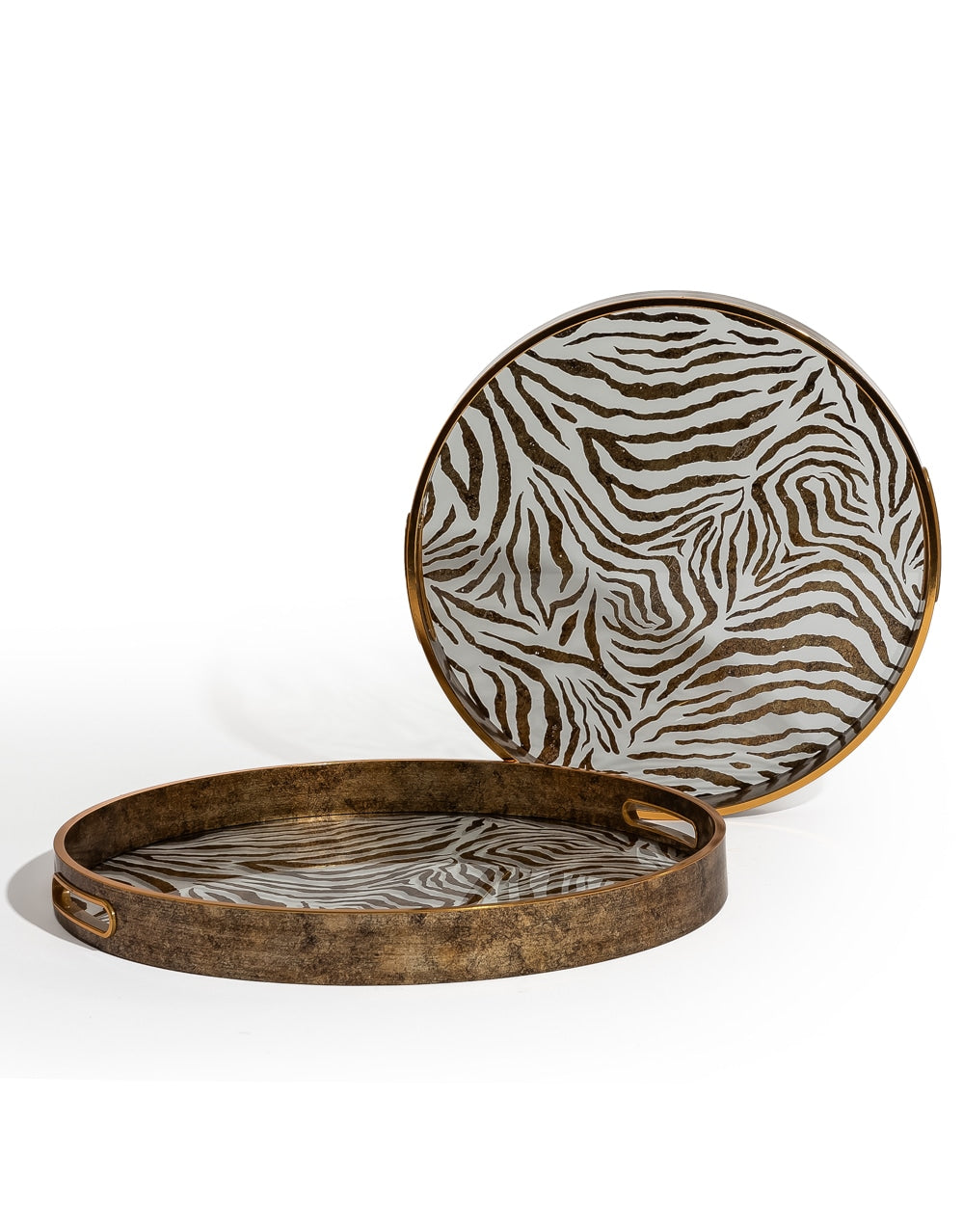 Set of 2 Dark Gold Zebra Patterned Serving Trays