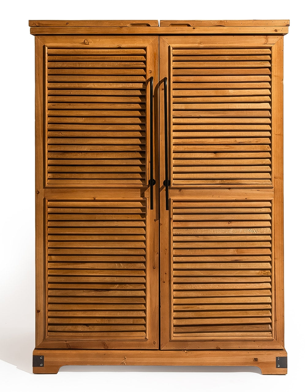 Rustic Slatted Wood Fold-Out Bar Cabinet