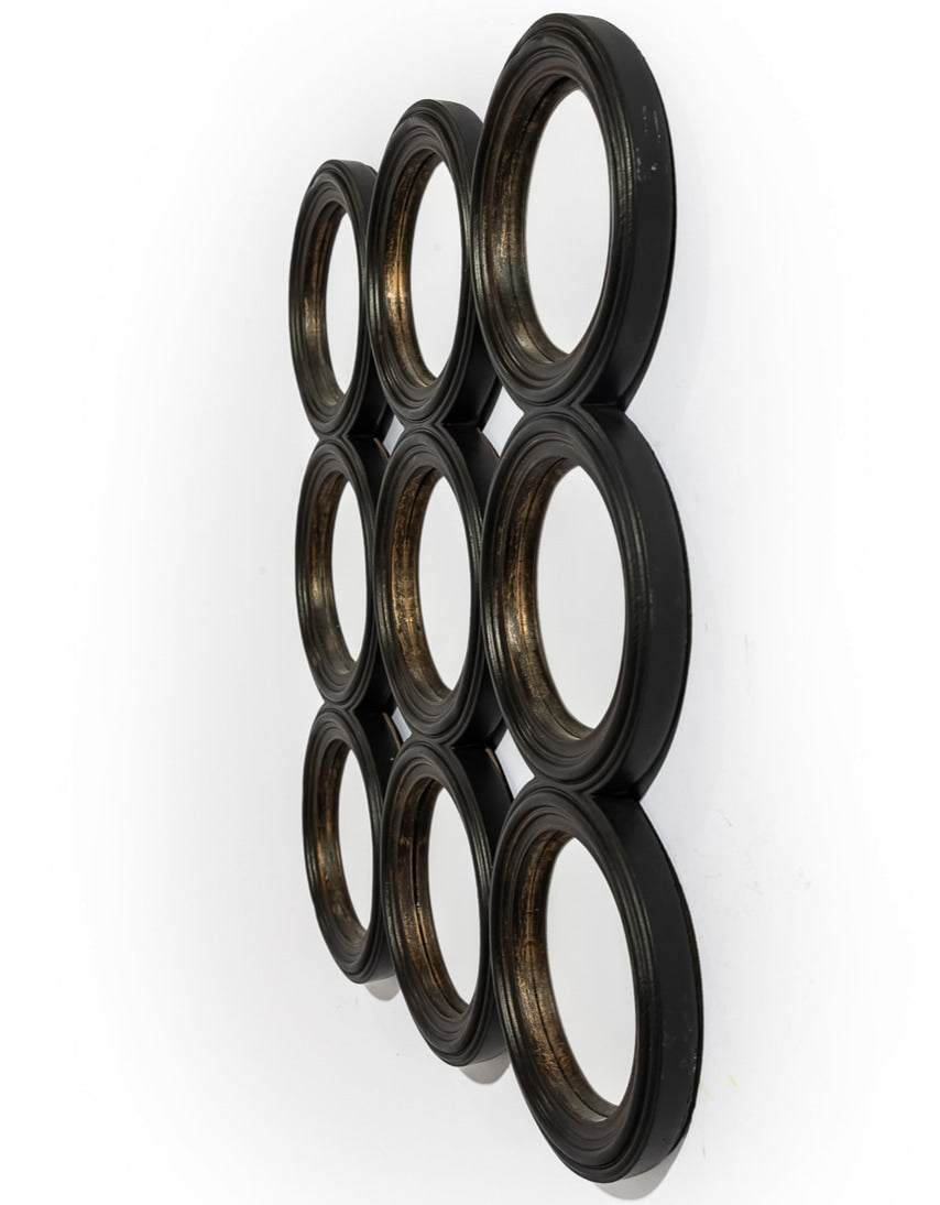 Locked Set of 9 Ornate Antiqued Black Convex Mirrors