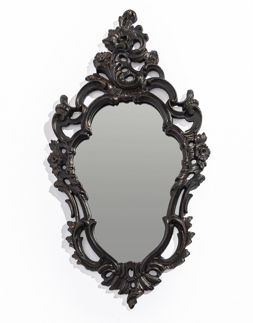 Antiqued Black Ornate French Wall Mirror