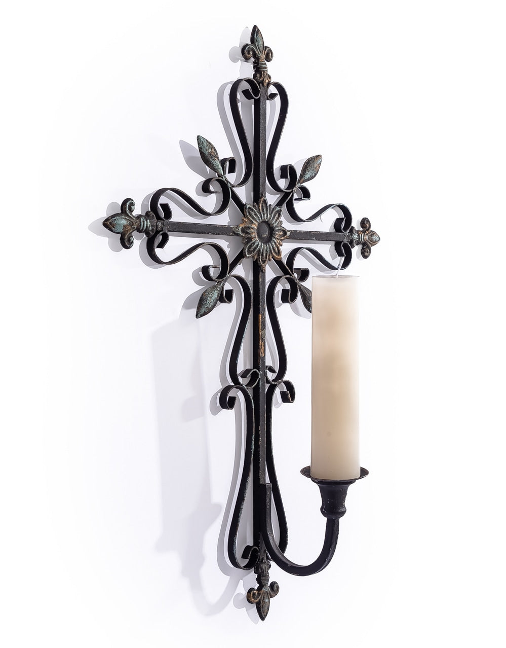 Antique Black Gothic Cross Wall-Mounted Candle Holder