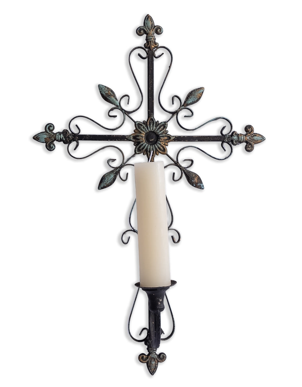 Antique Black Gothic Cross Wall-Mounted Candle Holder
