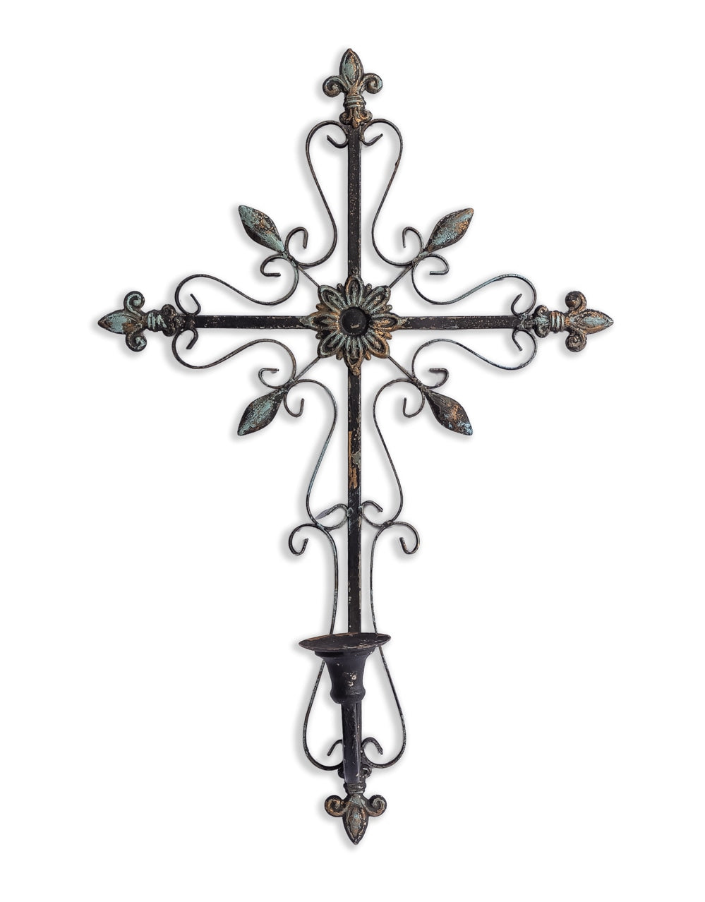 Antique Black Gothic Cross Wall-Mounted Candle Holder