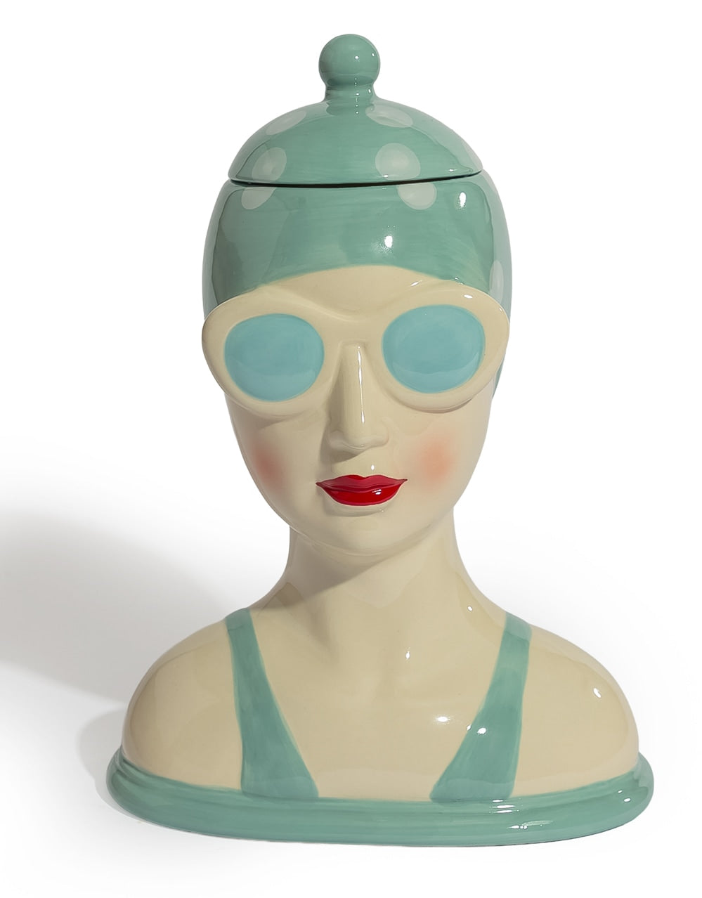 Ceramic Blue Beach Swimmer Storage Jar