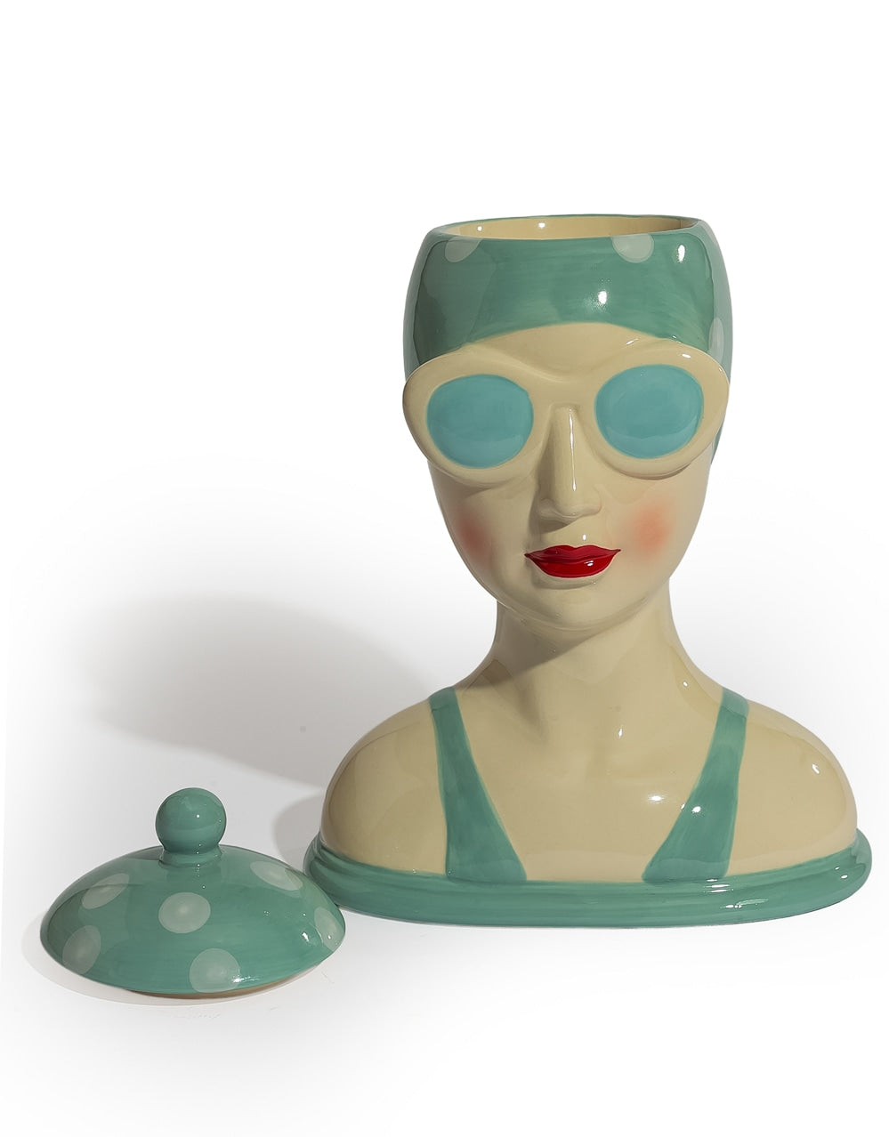 Ceramic Blue Beach Swimmer Storage Jar