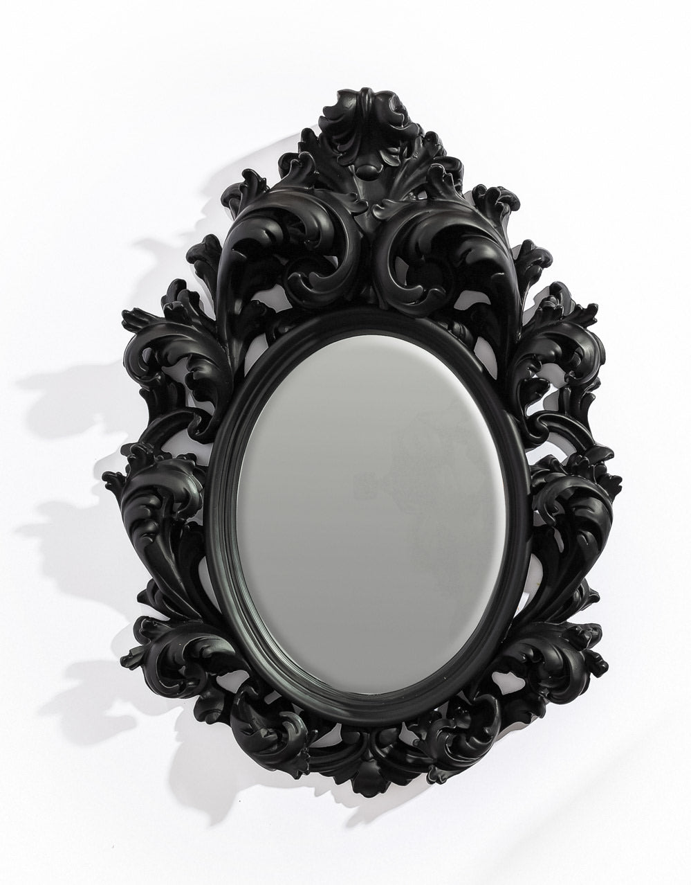 Black Oval Rococo Ornate Mirror