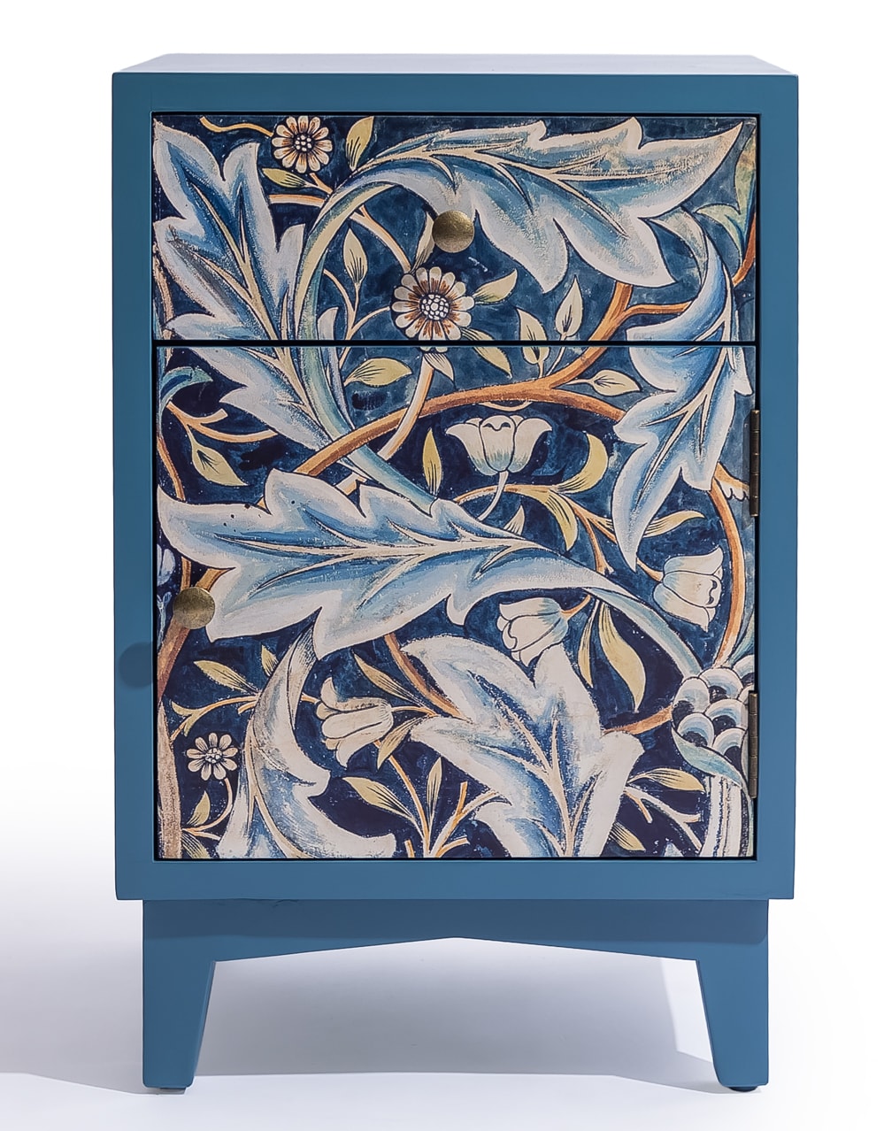 A Pair of Blue "Acanthus" Floral Bedside Tables