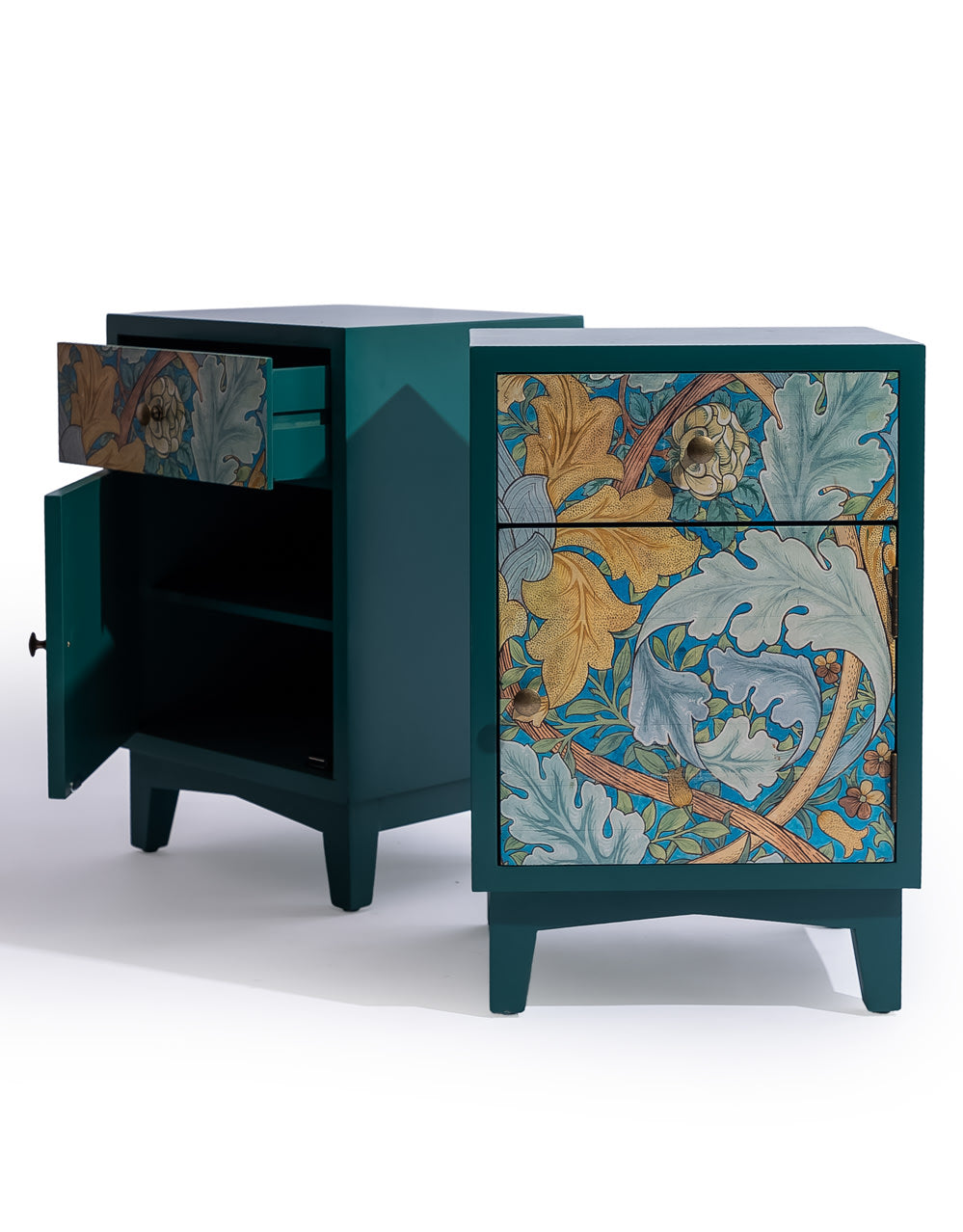 A Pair of Teal Floral Bedside Tables