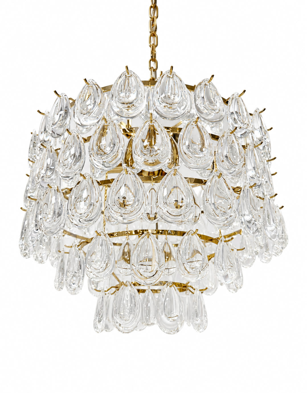 Brass 6 Tier Multi Clear Glass Teardrop Chandelier