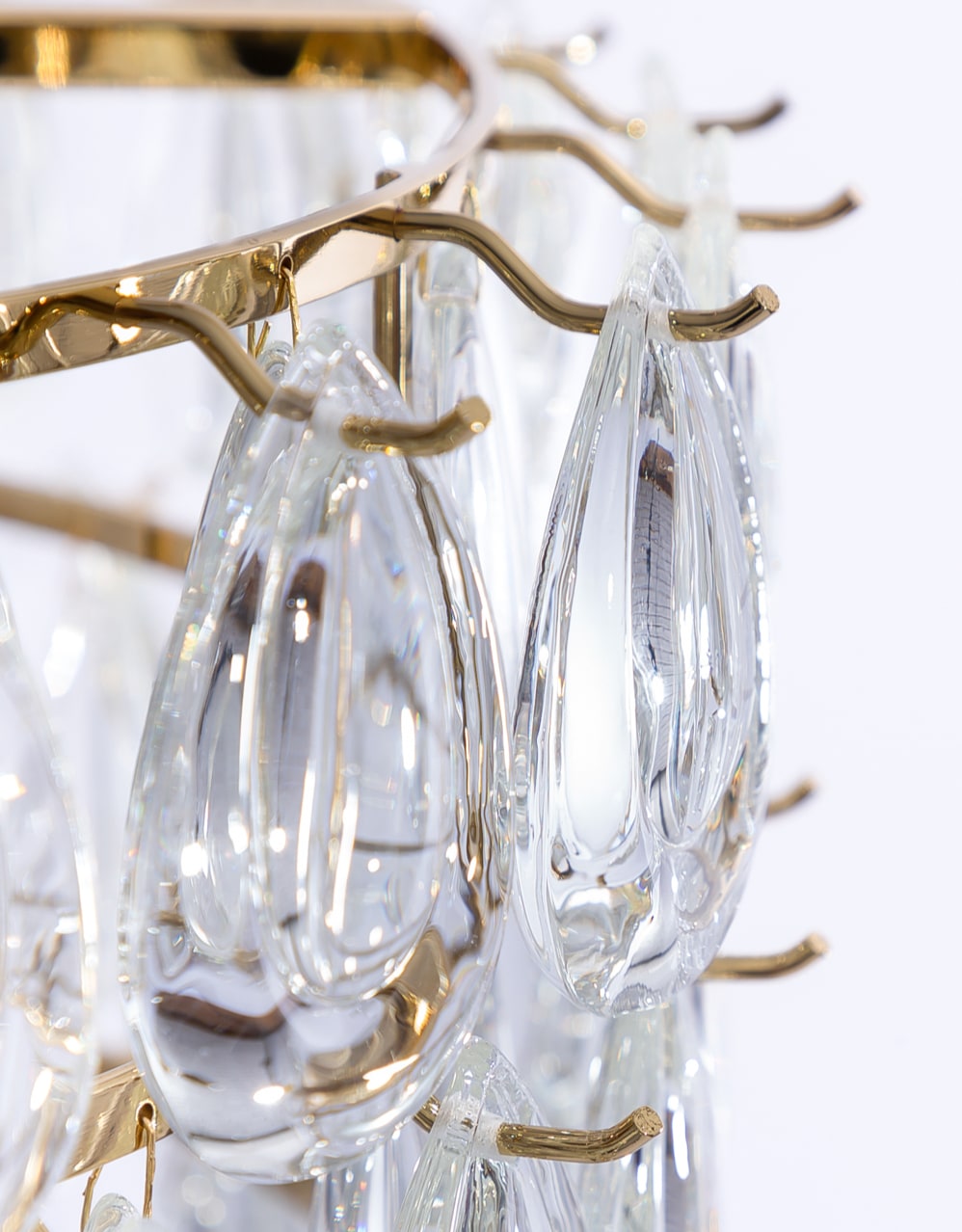 Brass 6 Tier Multi Clear Glass Teardrop Chandelier