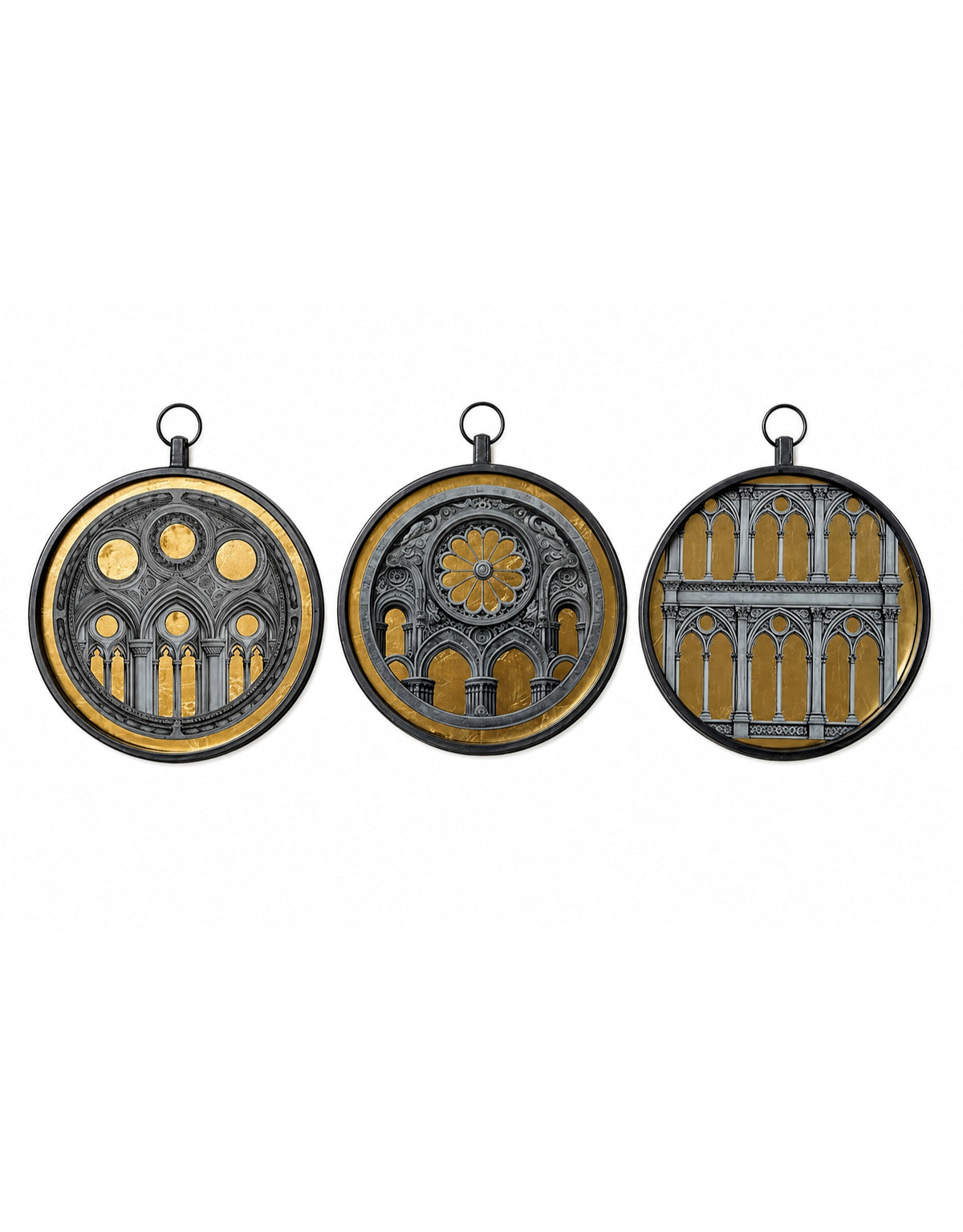 Set of 3 Metal-Framed Neoclassical Architecture Wall Art Prints