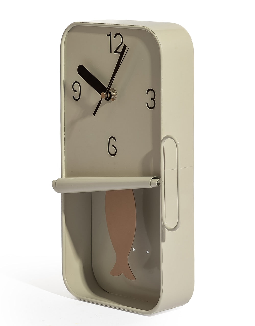 Cream Metal Sardine Tin Pendulum Wall Clock