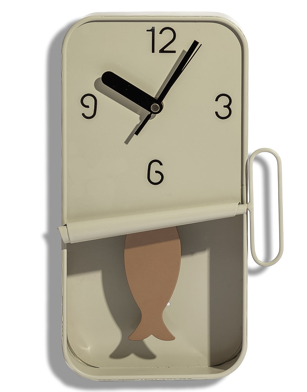 Cream Metal Sardine Tin Pendulum Wall Clock