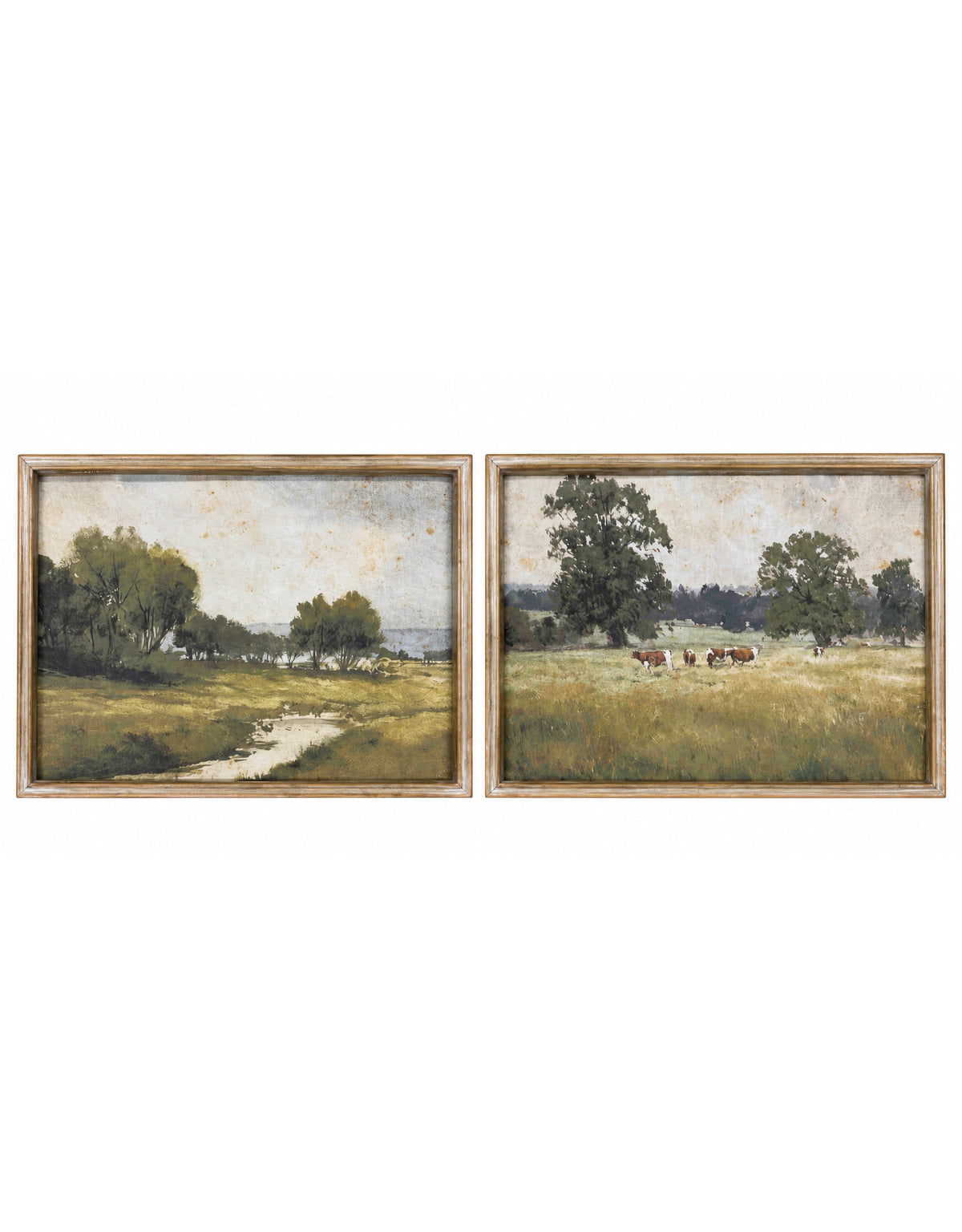 Set of 2 Country Landscape Framed Prints w/ Glass