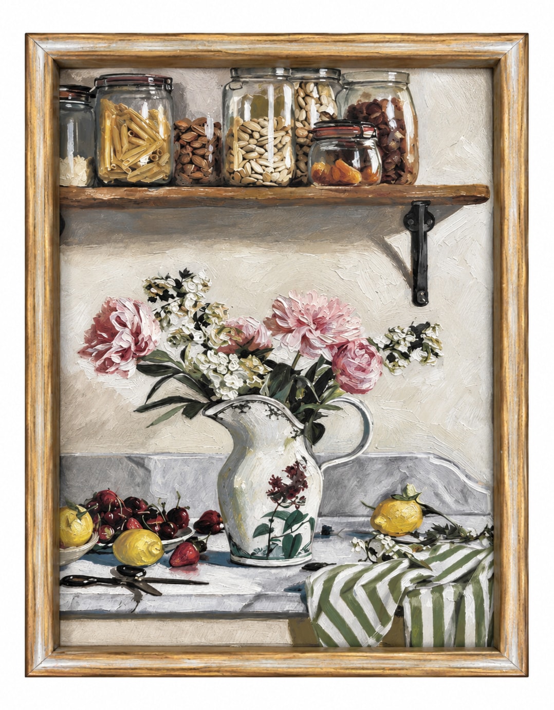 Farmhouse "Peony Arrangement" Still Life Framed Print w/ Glass