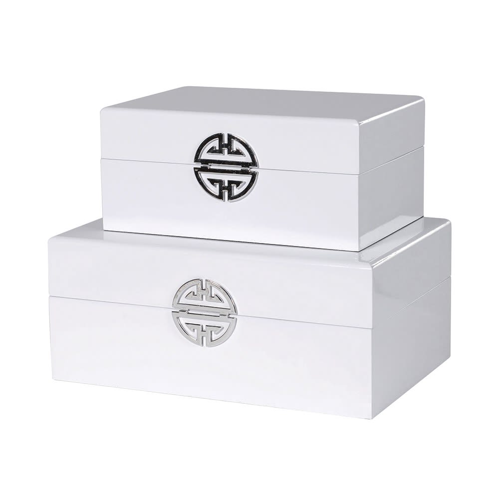 Set of 2 White Wooden Boxes
