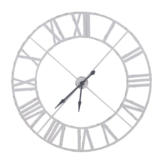 White Metal Outline Roman Numerals Wall Clock