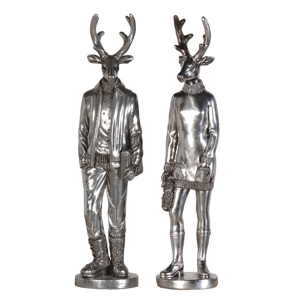 Set of 2 Silver MR & MRS Deer Ornaments