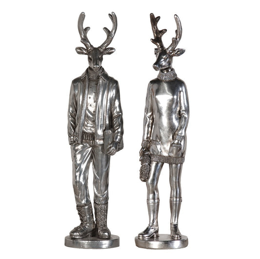 Set of 2 Silver MR & MRS Deer Ornaments
