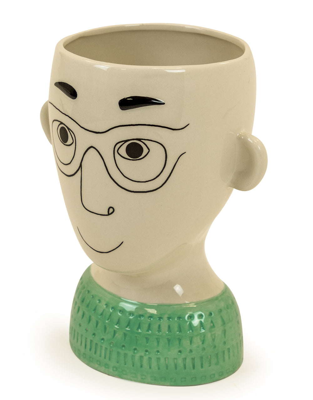 Ceramic Doodle Man's Face Vase - Glasses