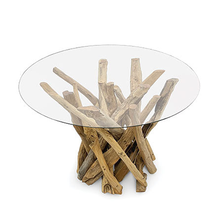 Root driftwood coffee table with 90 cm round glass