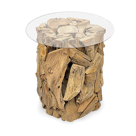 Root forest Side Table with 60cm round glass