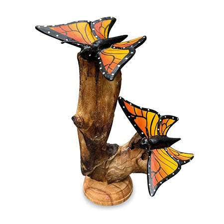 DOUBLE MONARCH BUTTERFLY ON DRIFTWOOD 17cm H