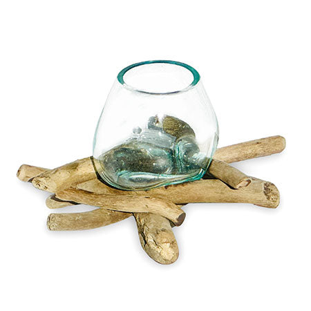 DRIFTWOOD WITH MOLTEN GLASS BOWL 10CM