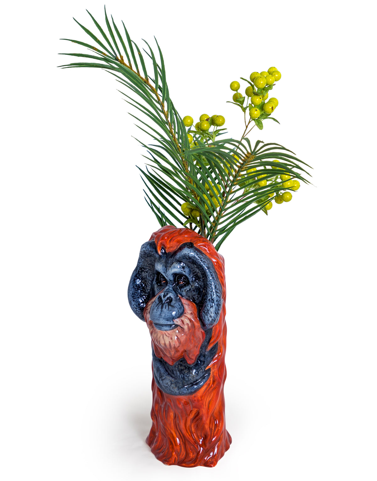 Hand Painted Ceramic Orangutan Head Vase